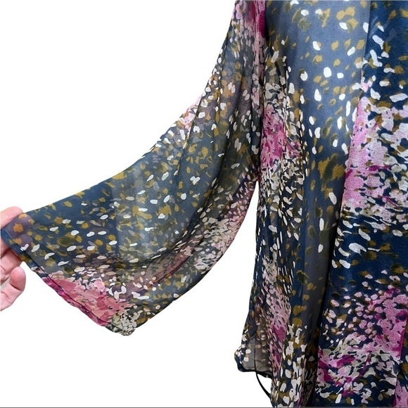 Pure Sugar 100% Silk Gray & Pink Kimono Wrap w/ Sleeves Open Front Sz XS - Picture 4 of 10